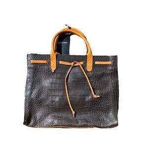 Claudia Firenze Crocodile Print Leather Bag Orange Brown Made In Italy New NWT